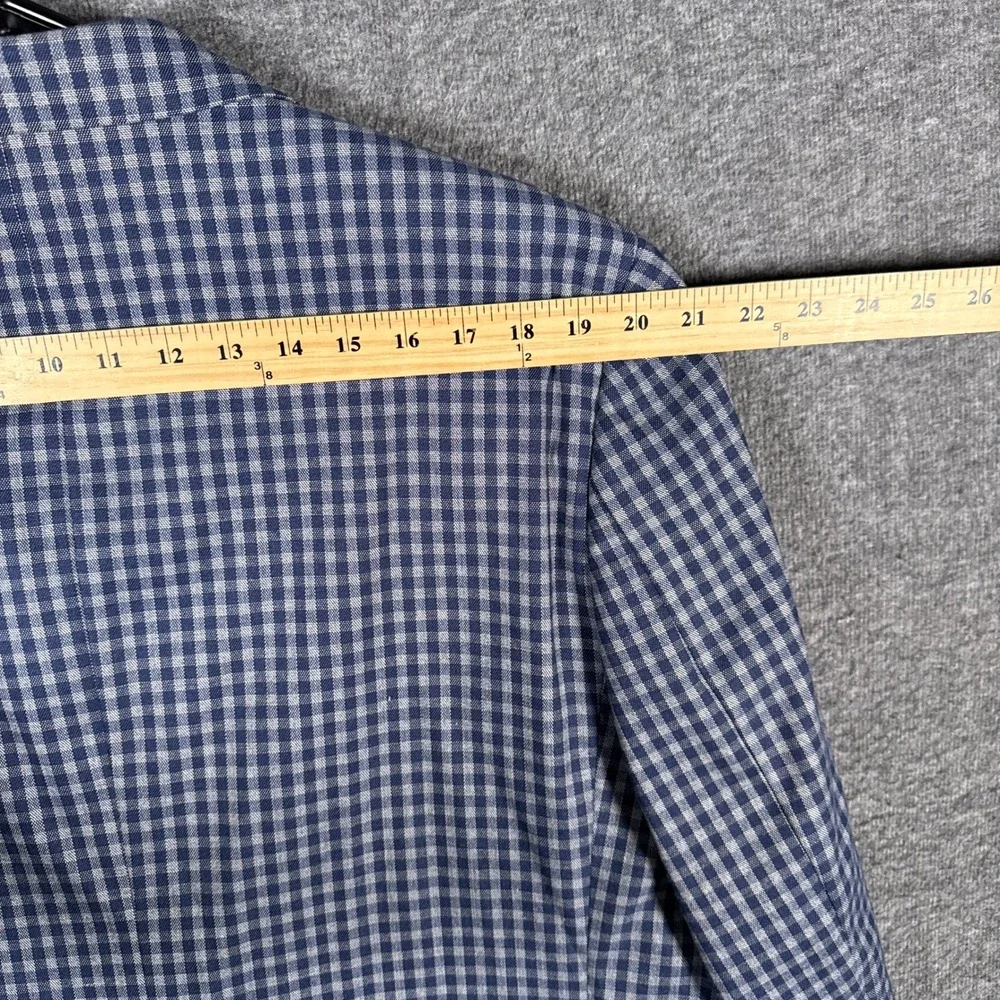 Alan Flusser Sport Coat Mens 46L Blue Gingham Check Stretch Polyester Blazer